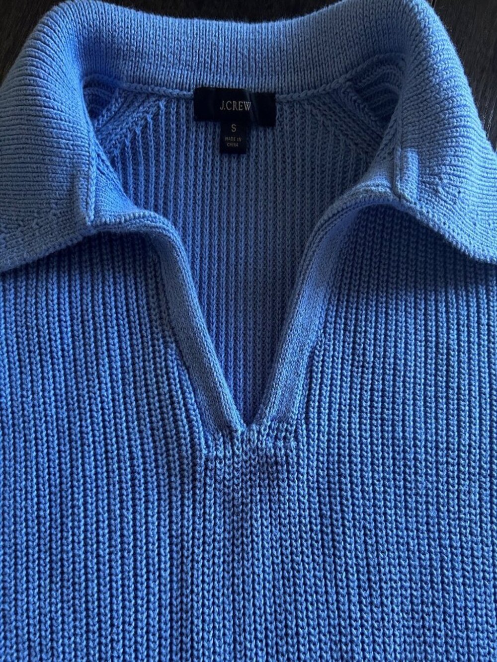 J. Crew Relaxed Collared Shaker Stitch Sweater Cornflower Blue Cotton Sz S EUC - Picture 6 of 8